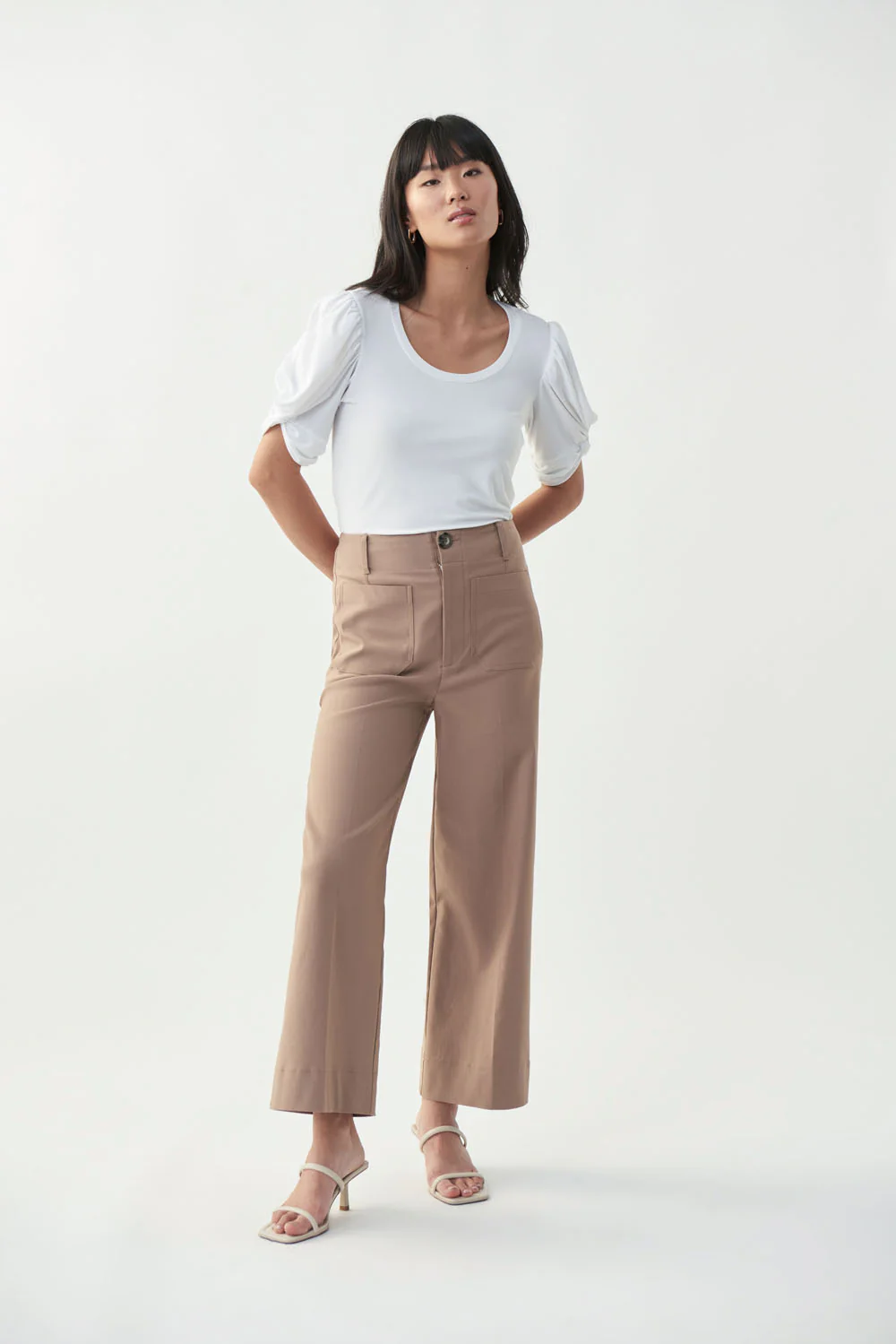 Joseph Ribkoff White Puffed Sleeve Top Style 221157