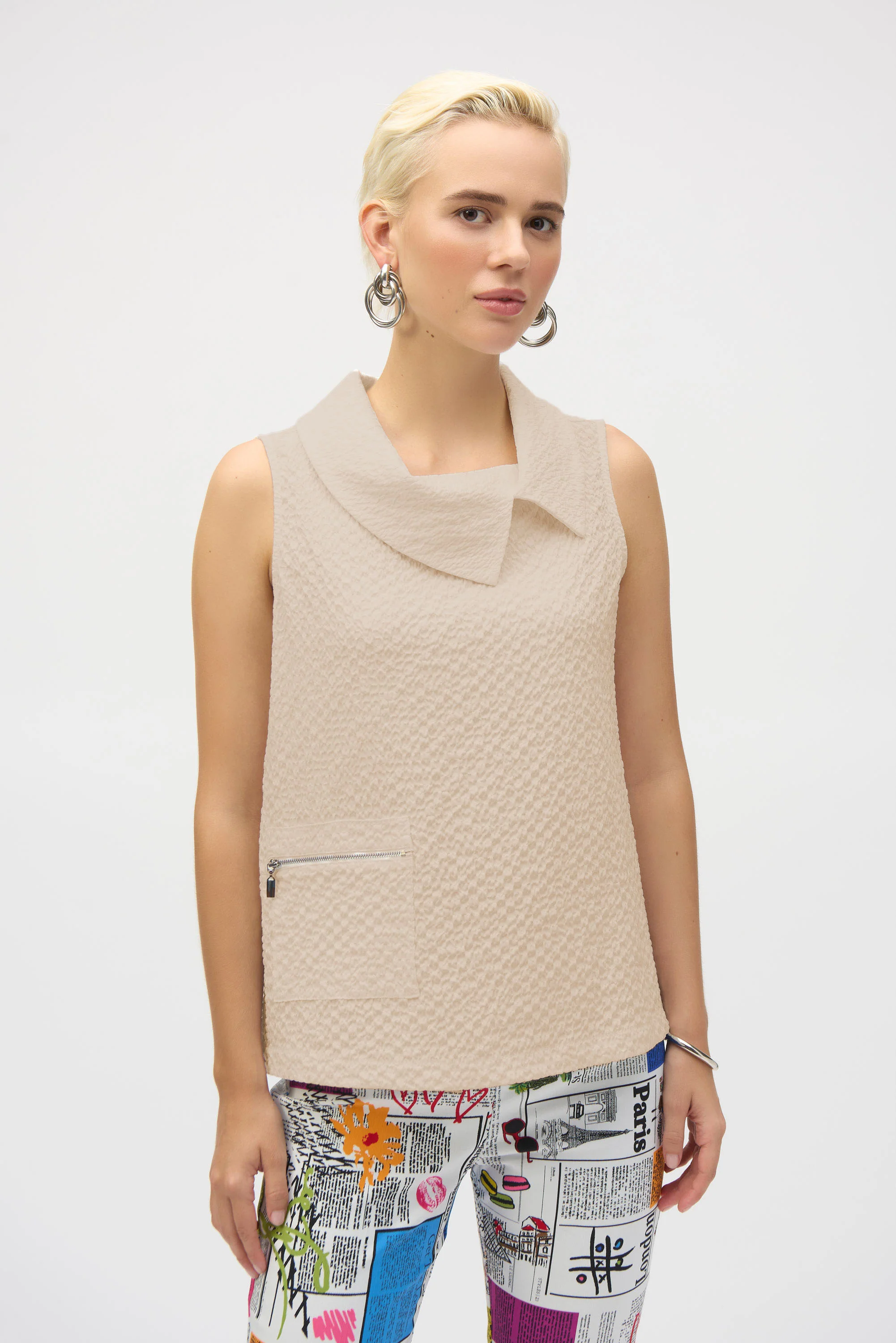 Joseph Ribkoff White Sleeveless Straight Top Style 252211