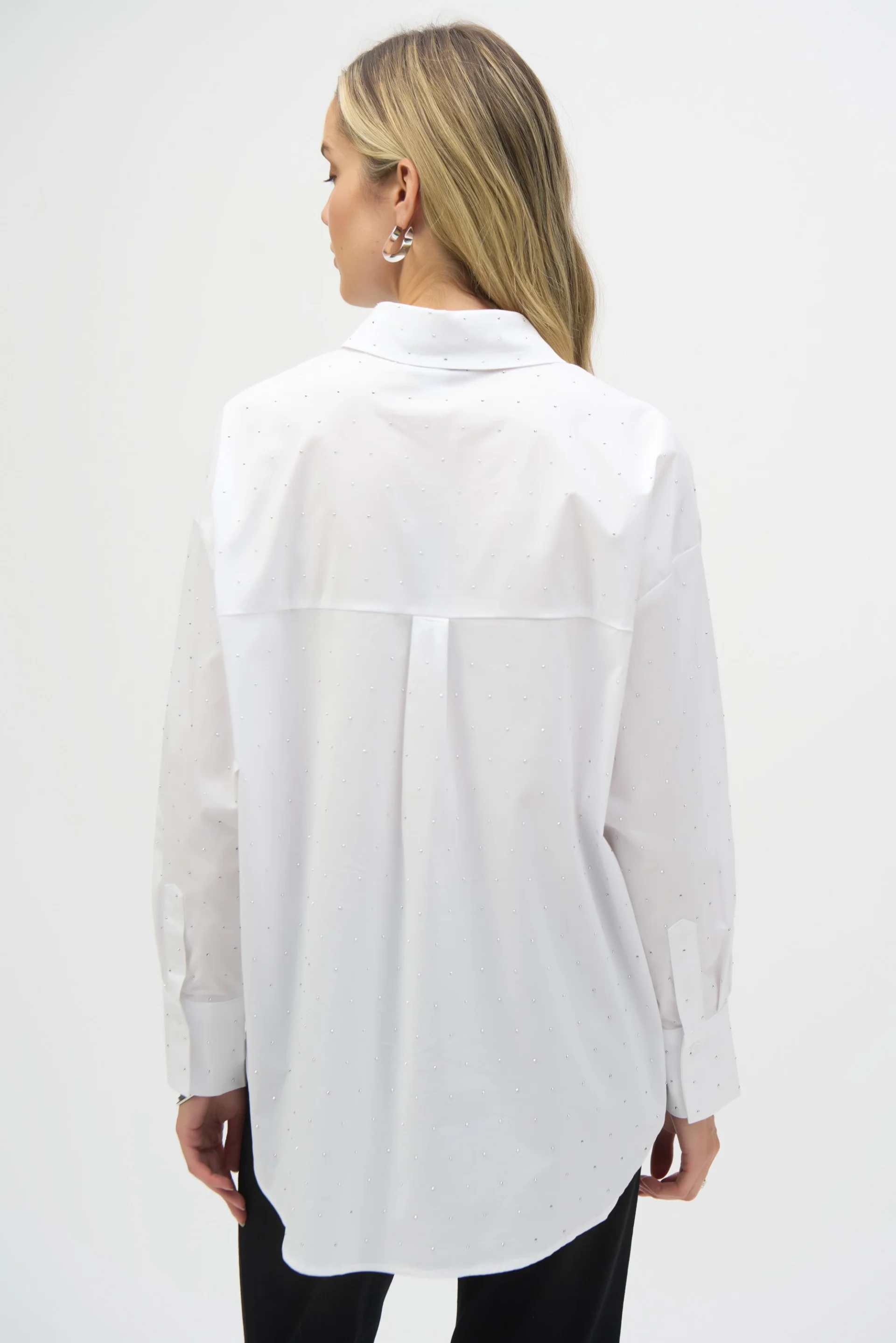Joseph Ribkoff White Stretch Cotton Blouse With Rhinestones Style 244950 - Image 2