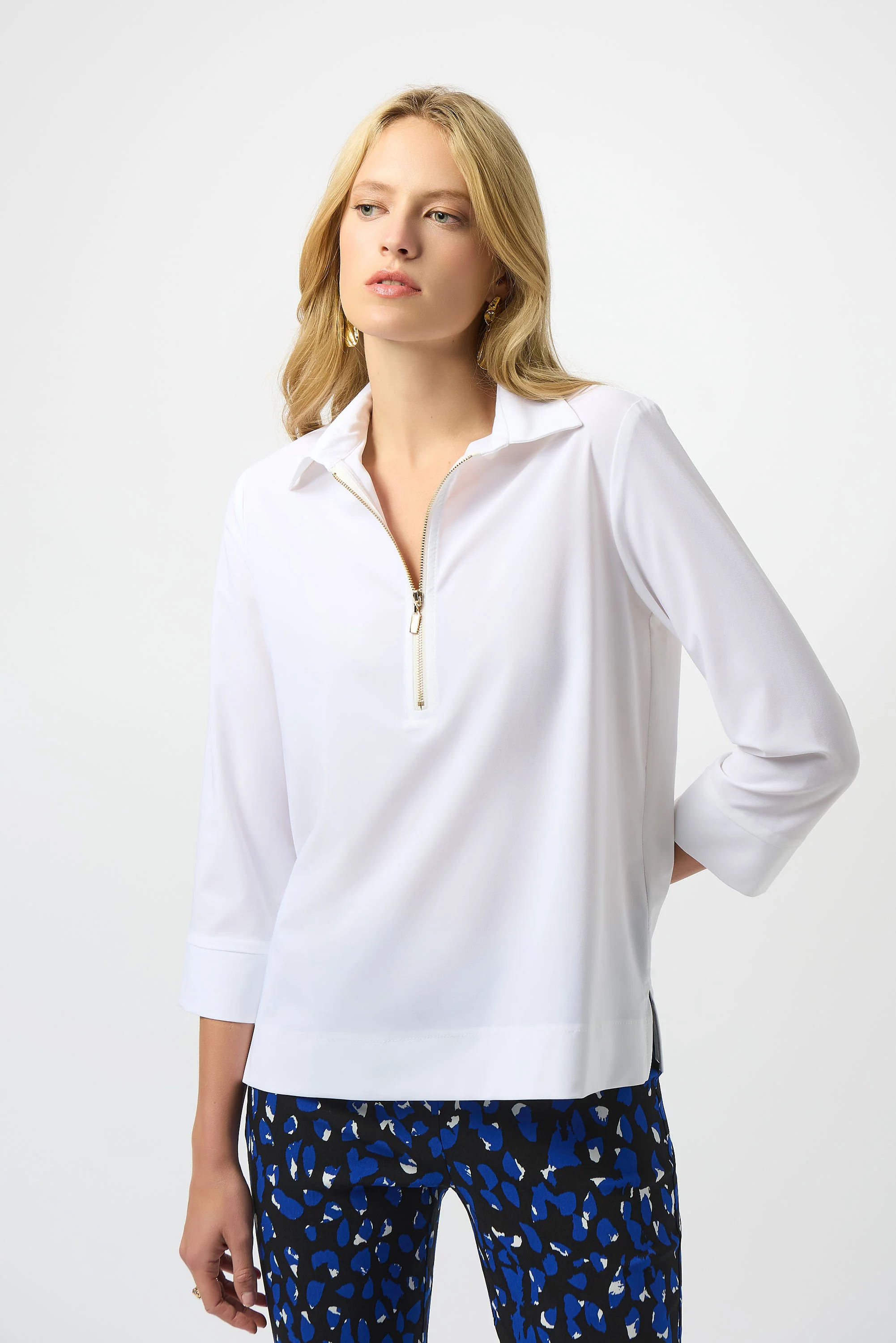 Joseph Ribkoff White Stretch Poplin Straight Top Style 253026