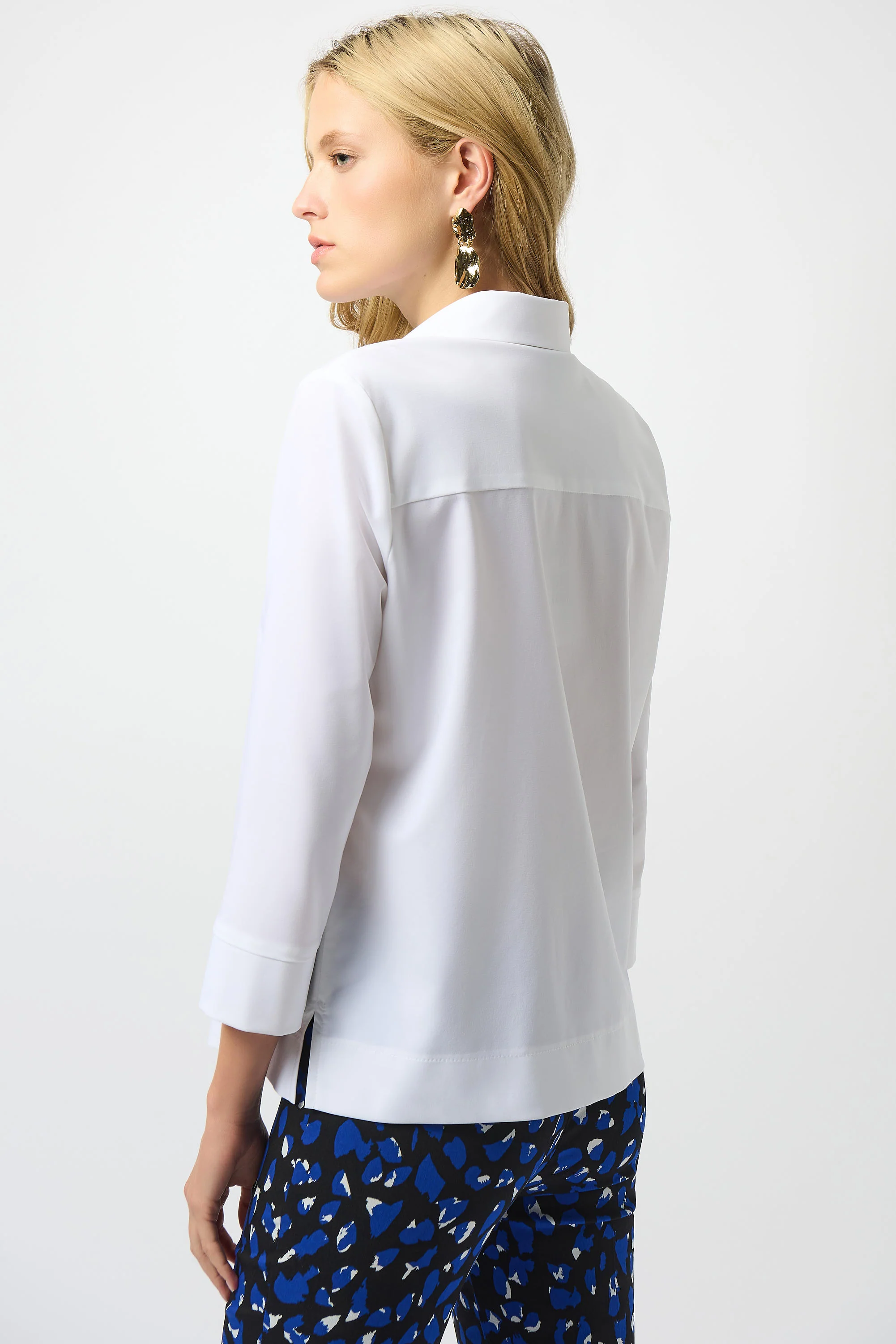 Joseph Ribkoff White Stretch Poplin Straight Top Style 253026 - Image 4