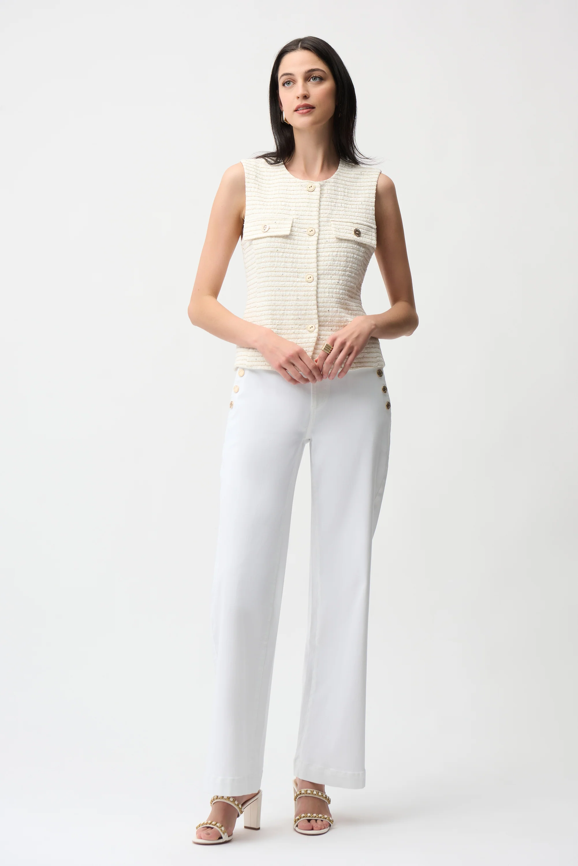 Joseph Ribkoff White Wide Leg Pull-On Jeans Style 261972 - Image 3