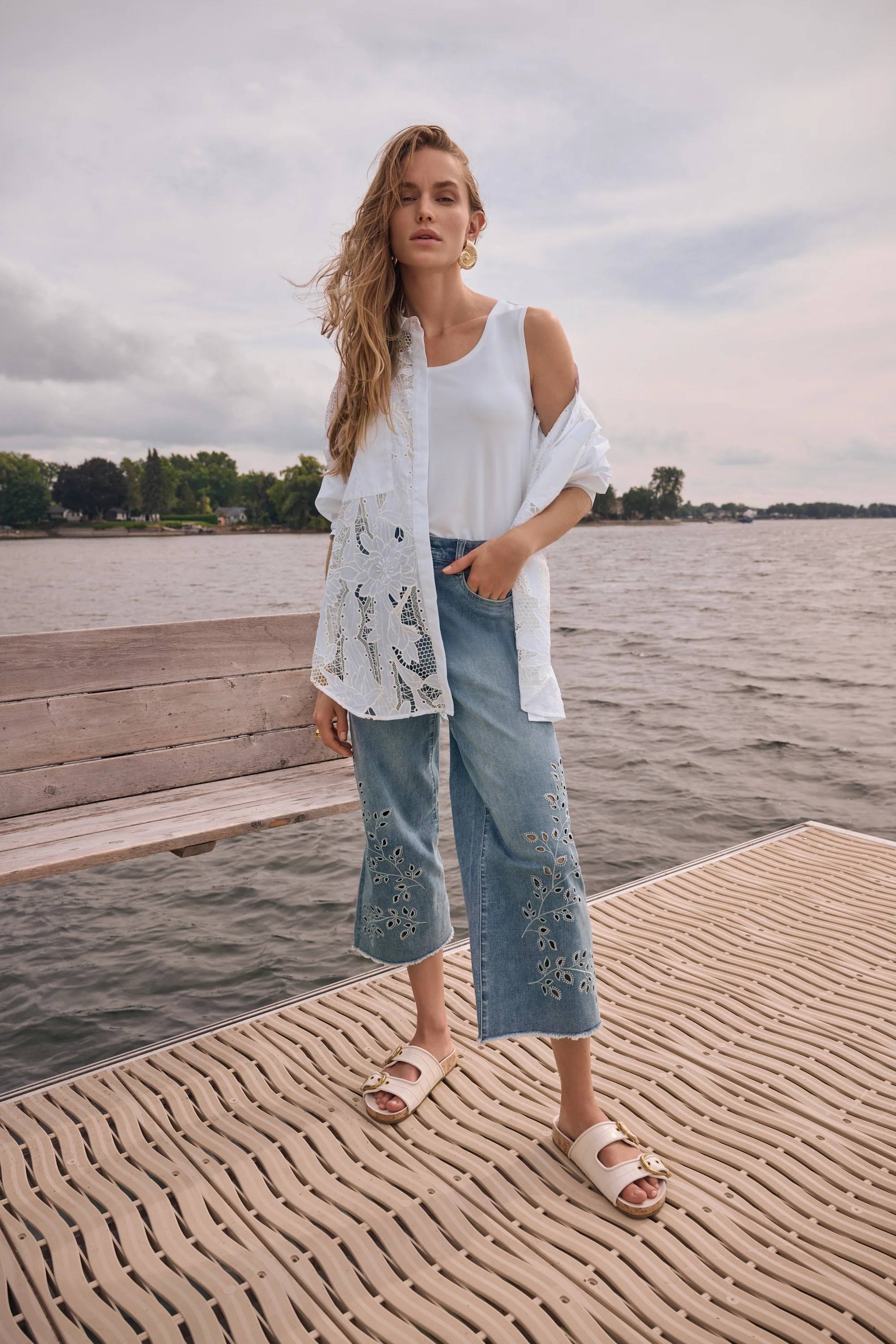 Joseph Ribkoff Wide Leg Crop Jeans With Embroidery Style 262915 - Image 2