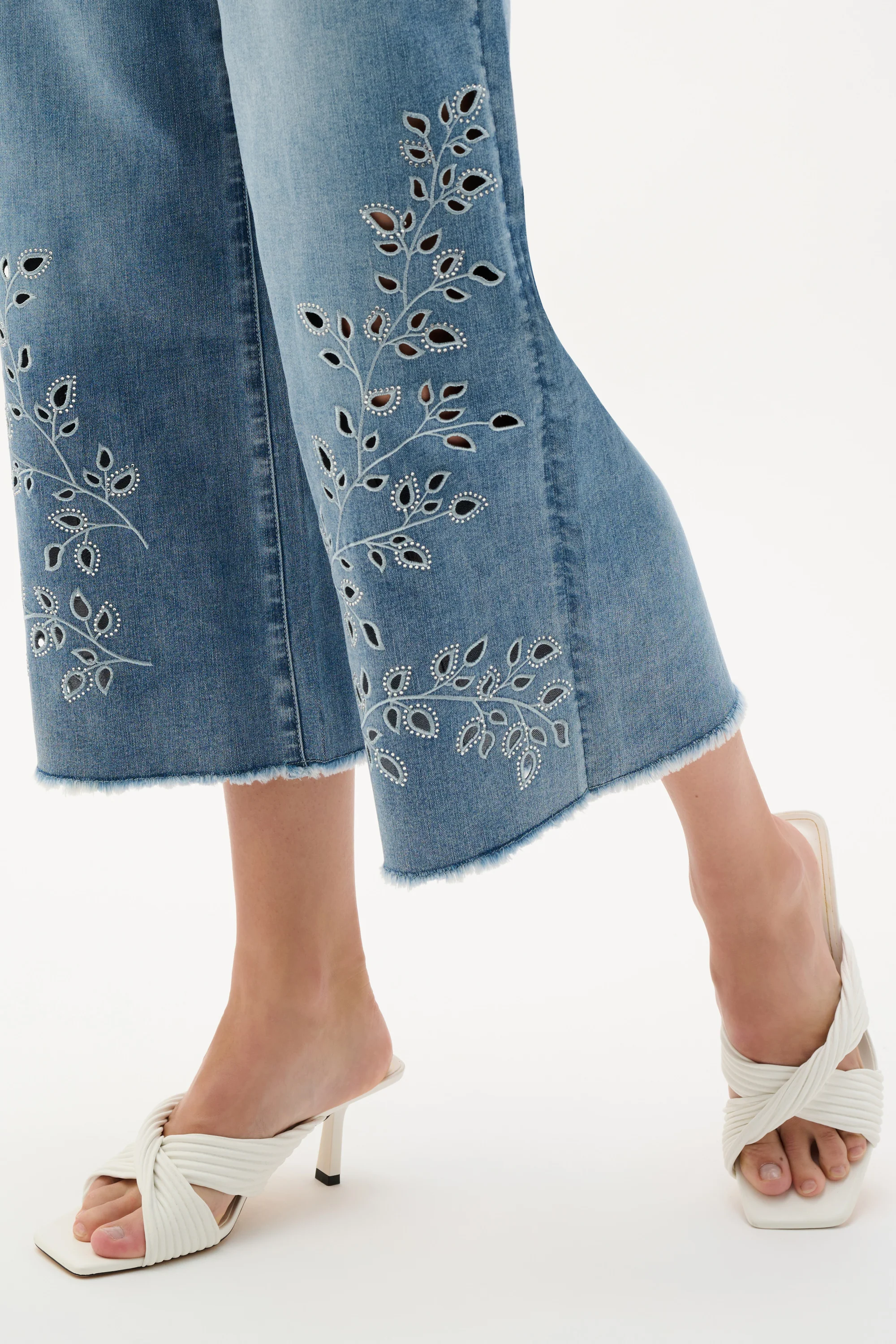 Joseph Ribkoff Wide Leg Crop Jeans With Embroidery Style 262915 - Image 6