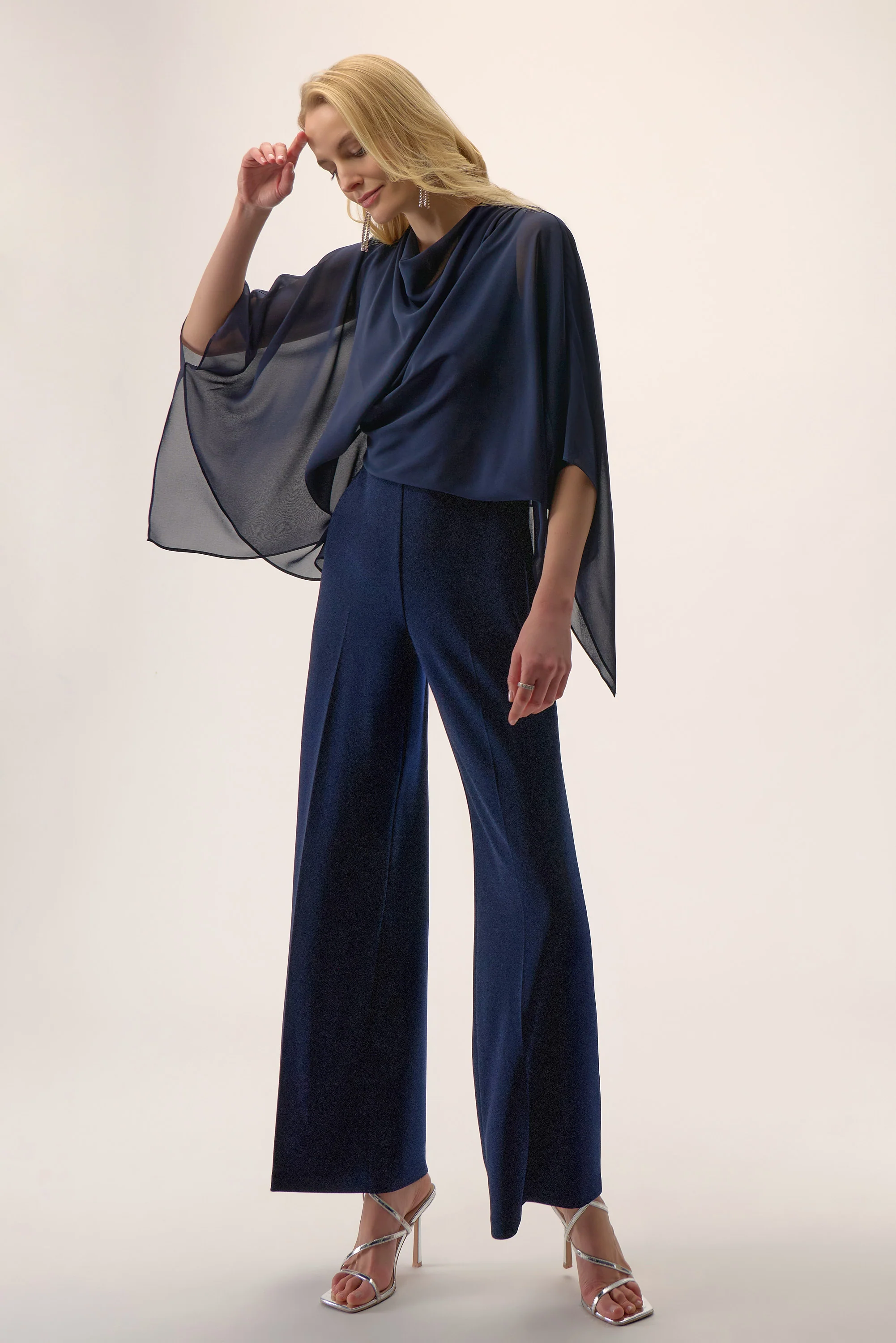 Joseph Ribkoff Wide Leg Jumpsuit with Chiffon Overlay Style 254705