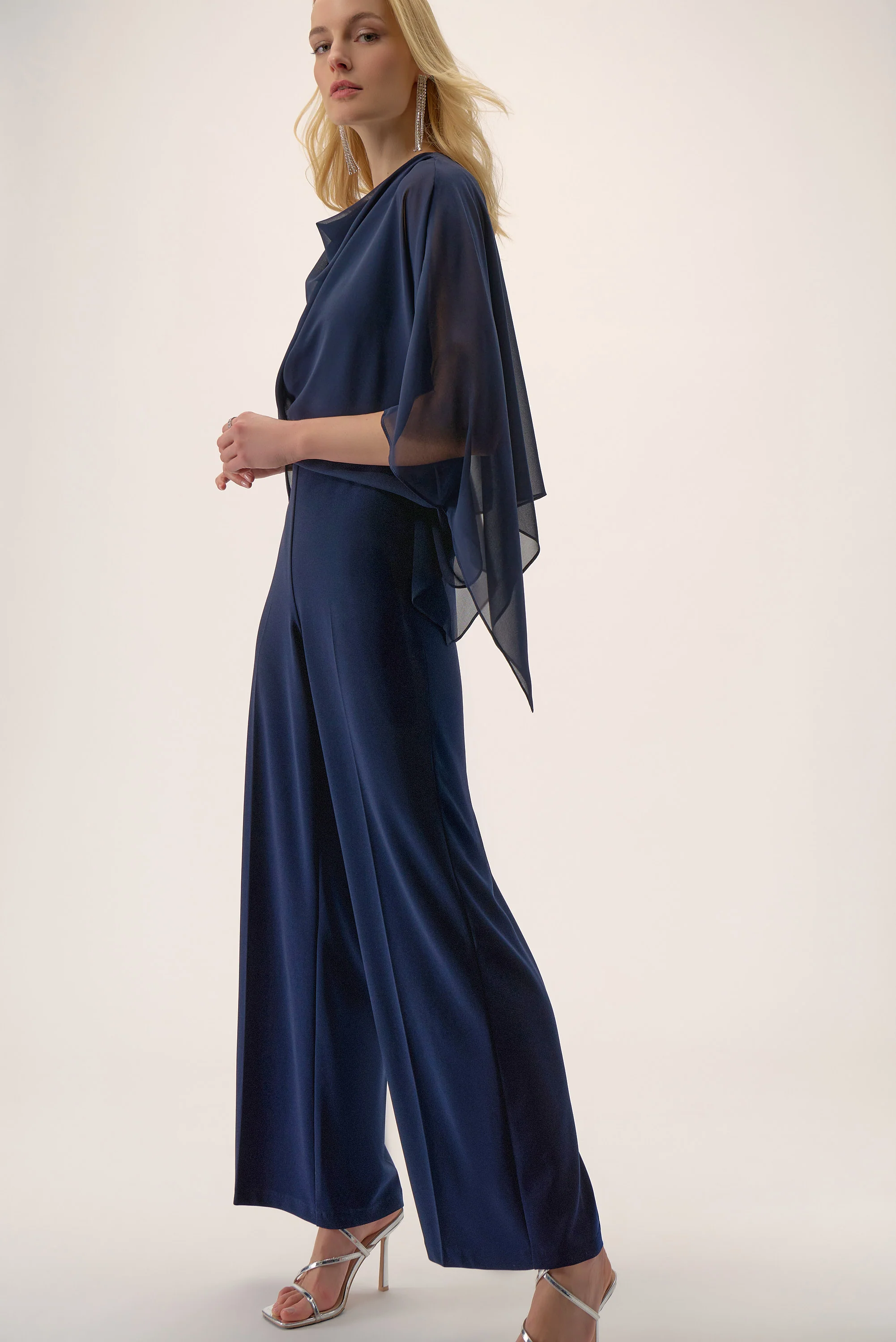 Joseph Ribkoff Wide Leg Jumpsuit with Chiffon Overlay Style 254705 - Image 3