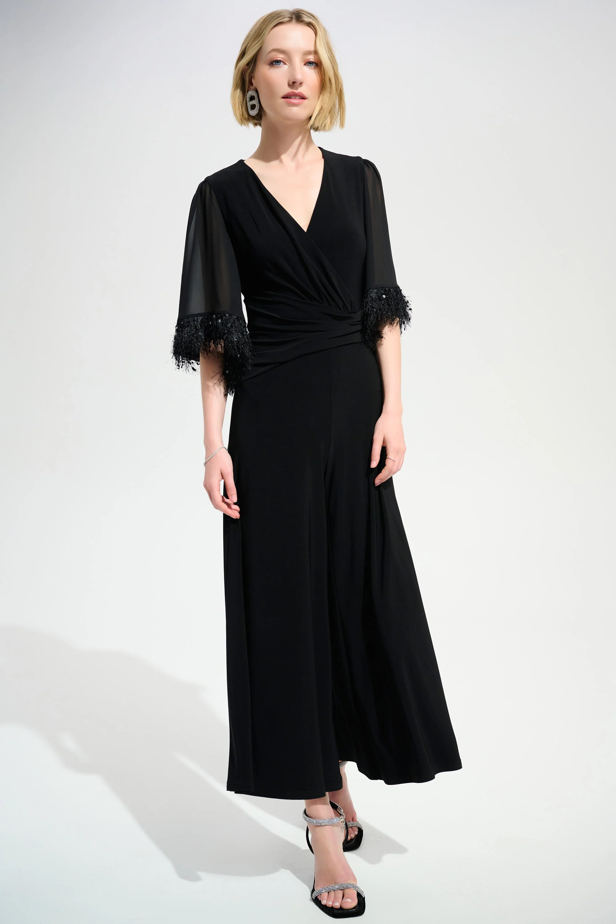Joseph Ribkoff Wide Leg Jumpsuit With Chiffon Sleeves Style 261761 - Image 3