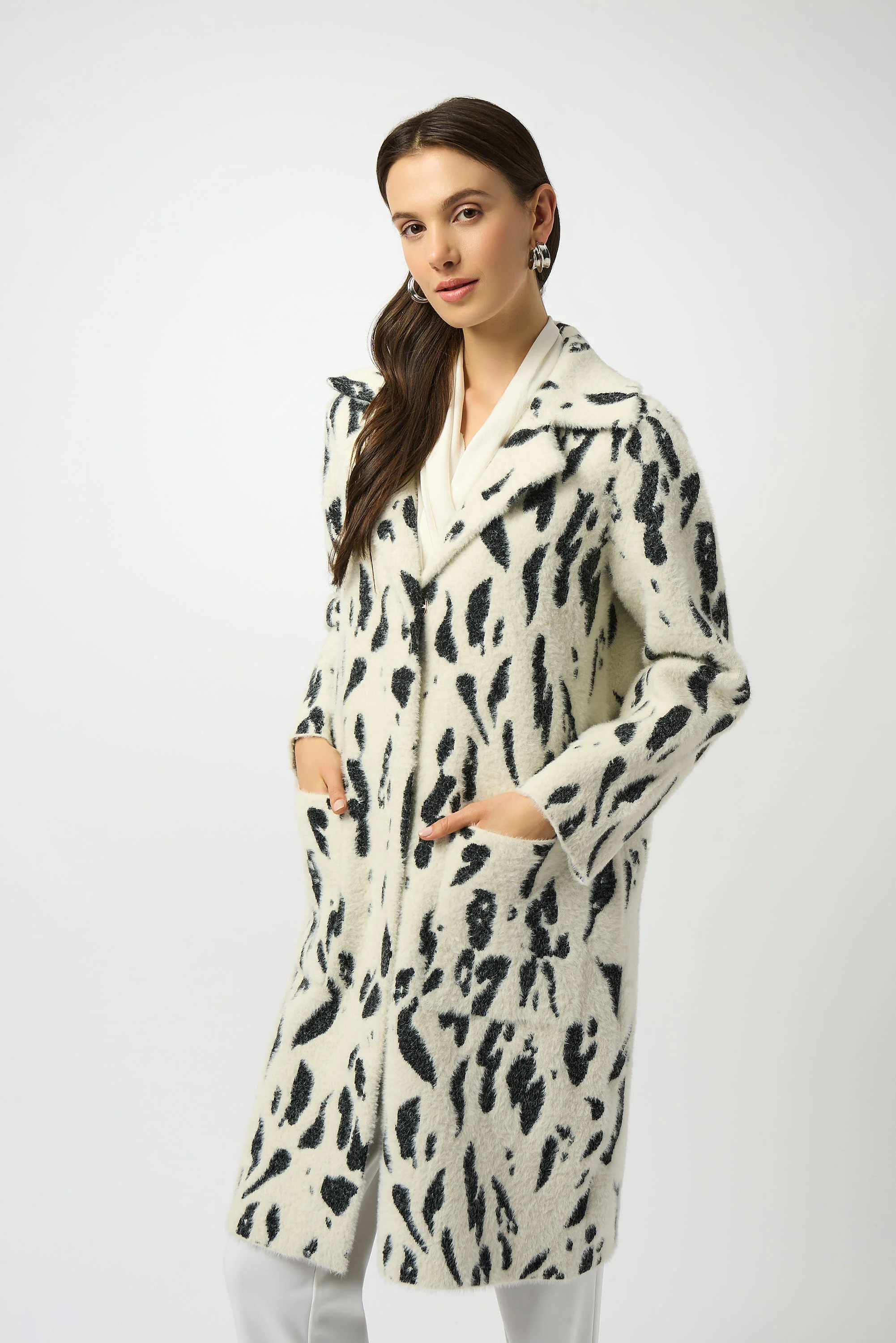 Joseph Ribkoff Animal Print Coat with Faux Fur Trim Style 253904 - Image 4