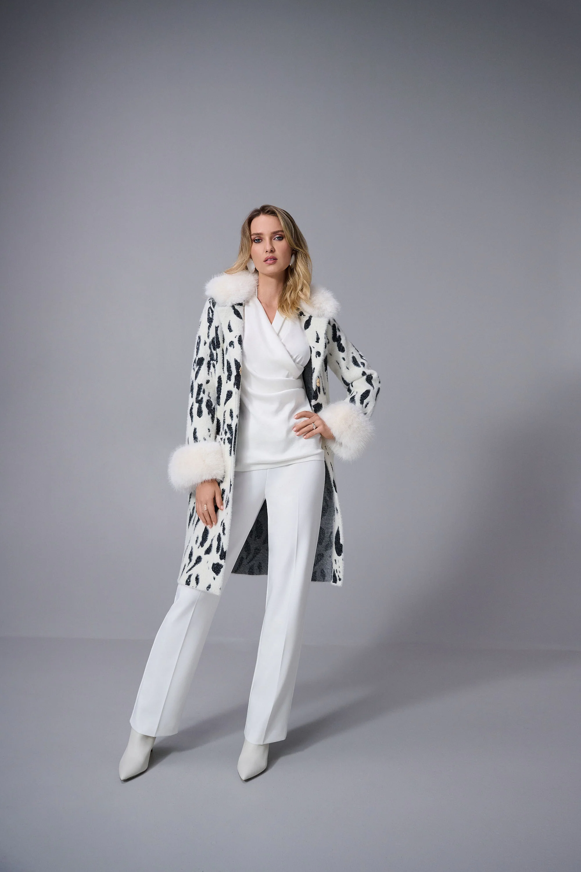Joseph Ribkoff Animal Print Coat with Faux Fur Trim Style 253904 - Image 7