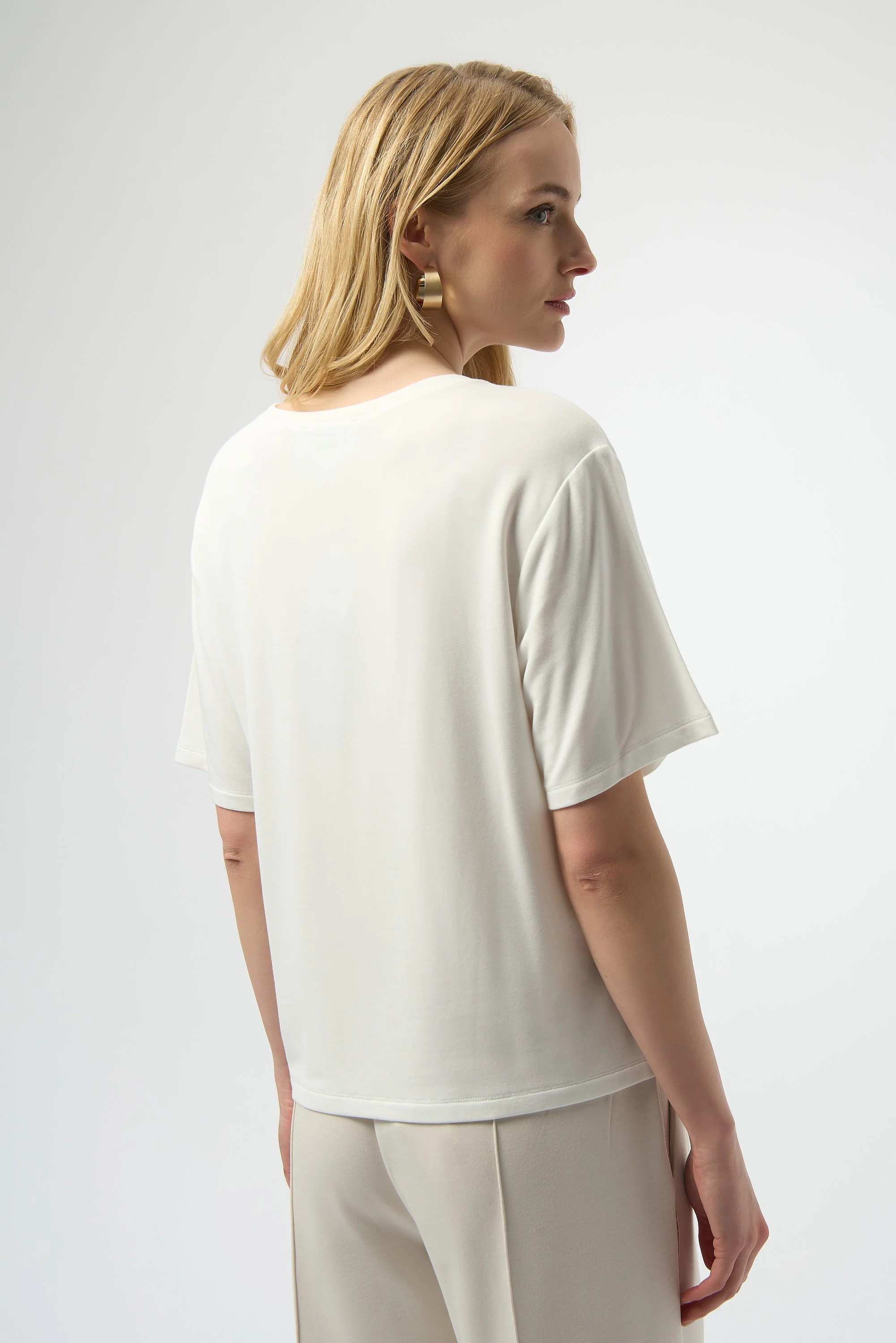 Joseph Ribkoff Winter White T-Shirt with Rhinestone Word Style 254958 - Image 3