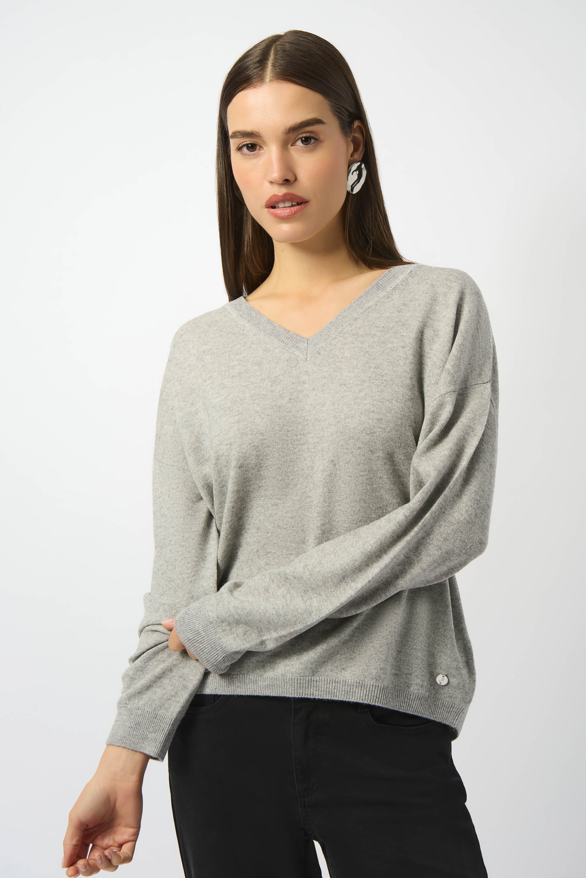 Joseph Ribkoff Wool Blend V-Neck Boxy Sweater Style 253967 - Image 4