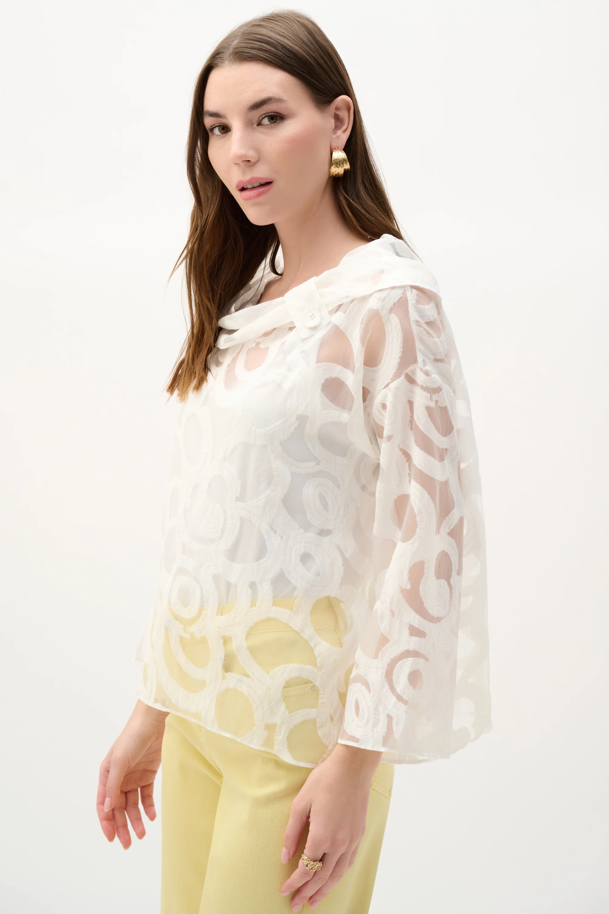 Joseph Ribkoff Woven Boxy Top With Cowl Neck Style 262020