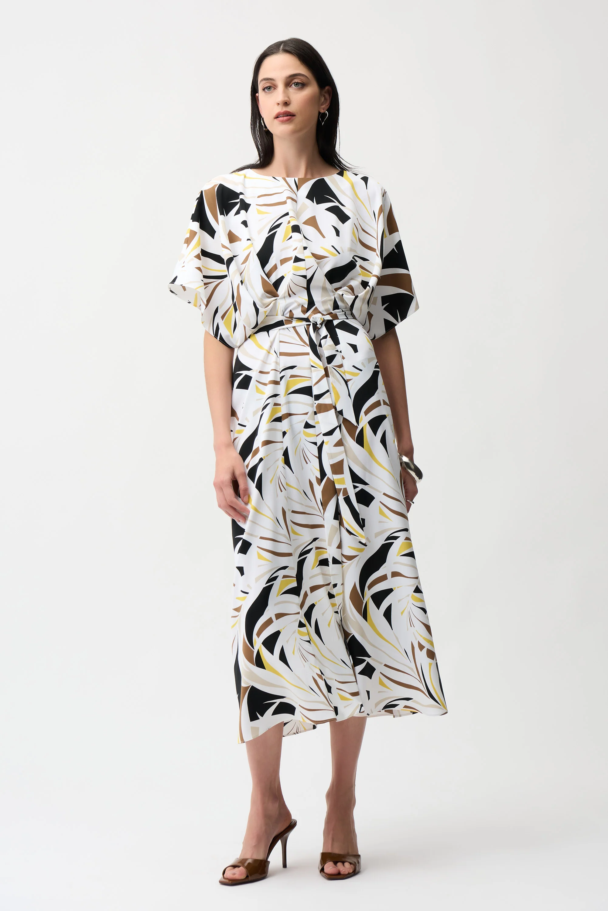 Joseph Ribkoff Woven Tropical Print Trapeze Dress With Sash Style 261168 - Image 2