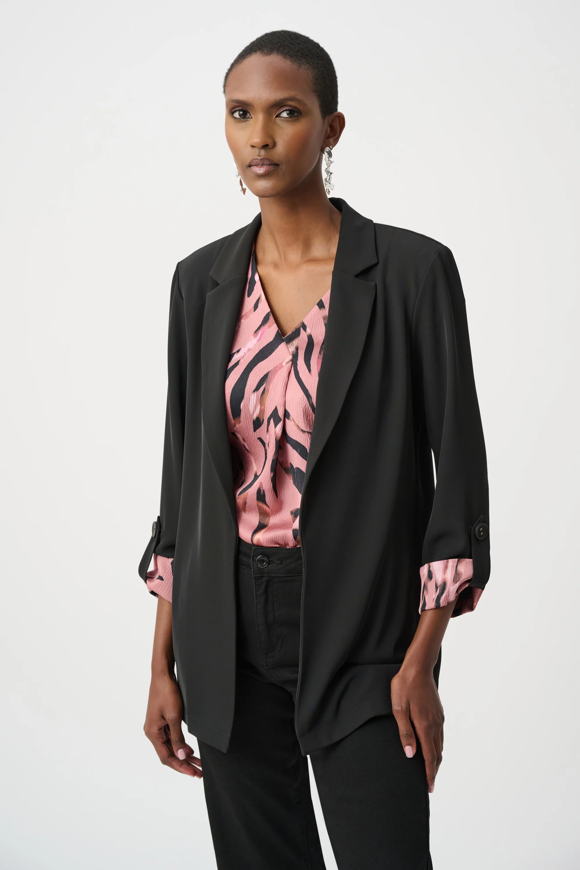 Joseph Ribkoff Woven Twill Printed Cuffs Blazer Style 263014