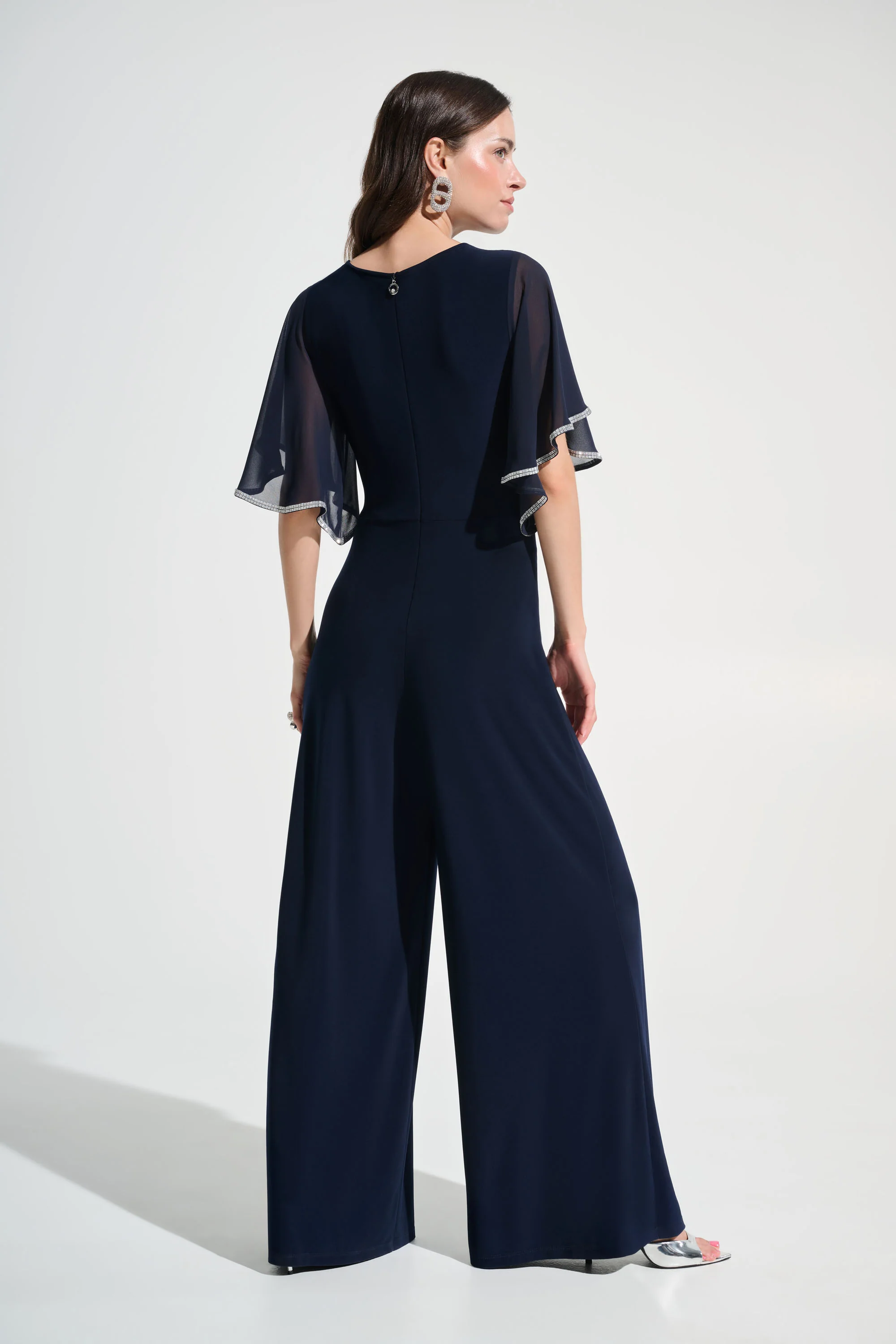 Joseph Ribkoff Wrap Wide Leg Jumpsuit With Rhinestone Trim Style 262716 - Image 3