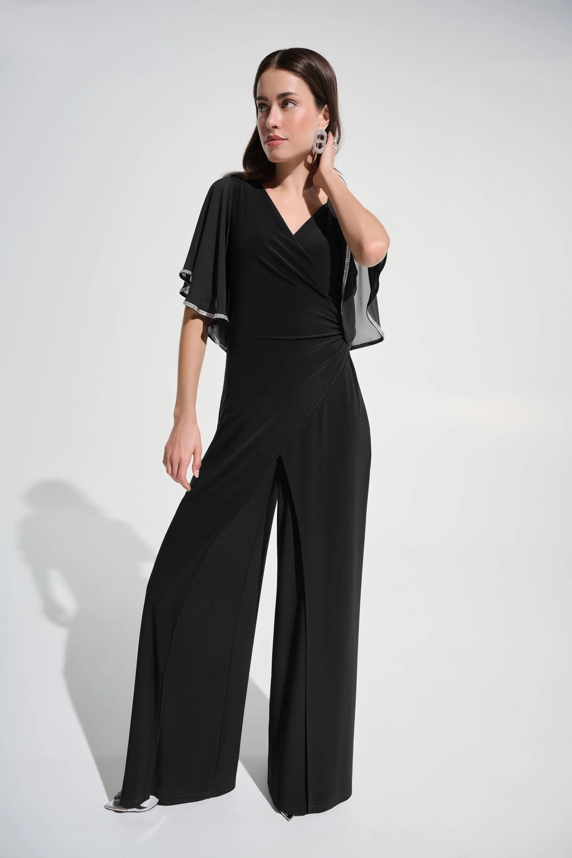 Joseph Ribkoff Wrap Wide Leg Jumpsuit With Rhinestone Trim Style 262716 - Image 6