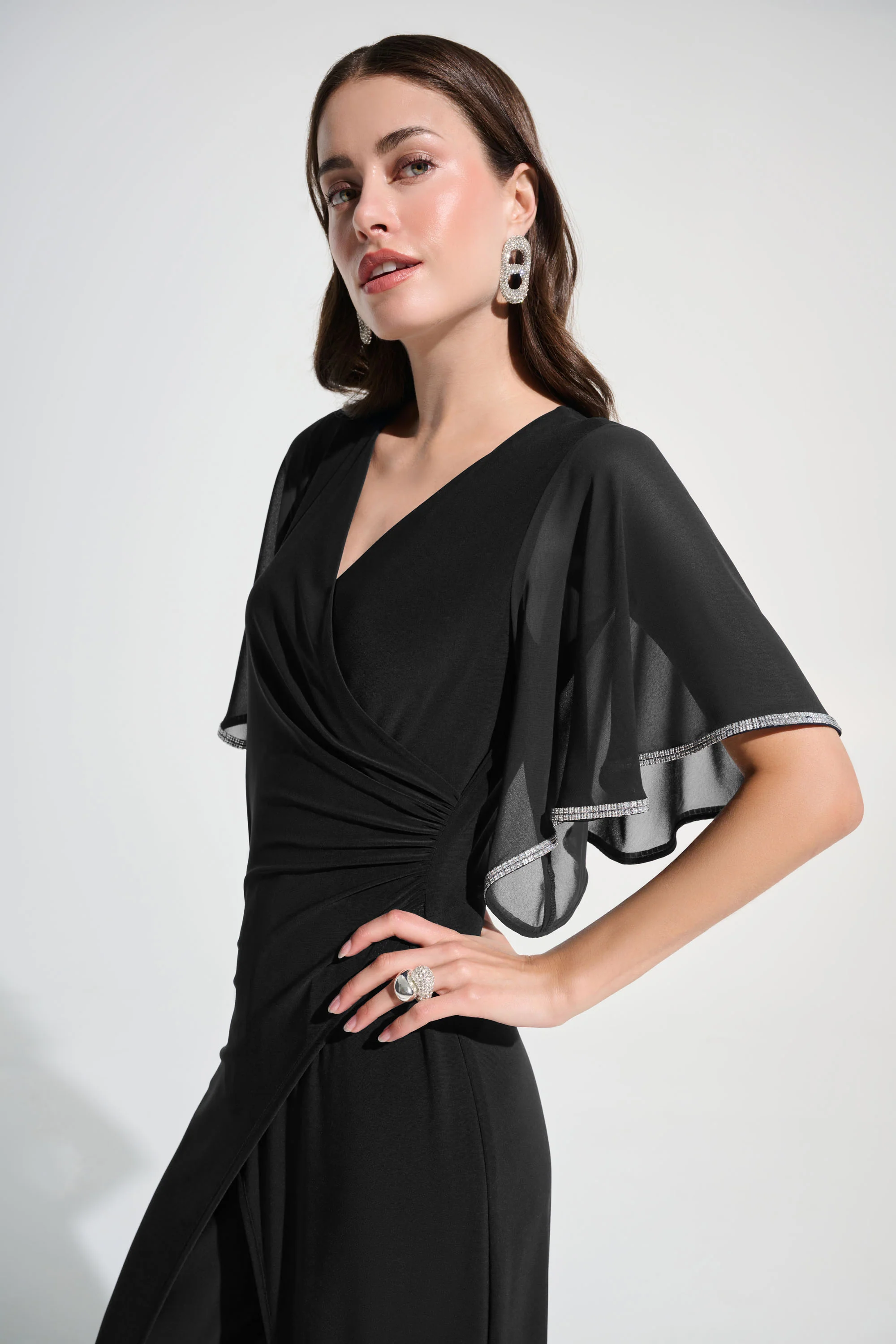 Joseph Ribkoff Wrap Wide Leg Jumpsuit With Rhinestone Trim Style 262716 - Image 7