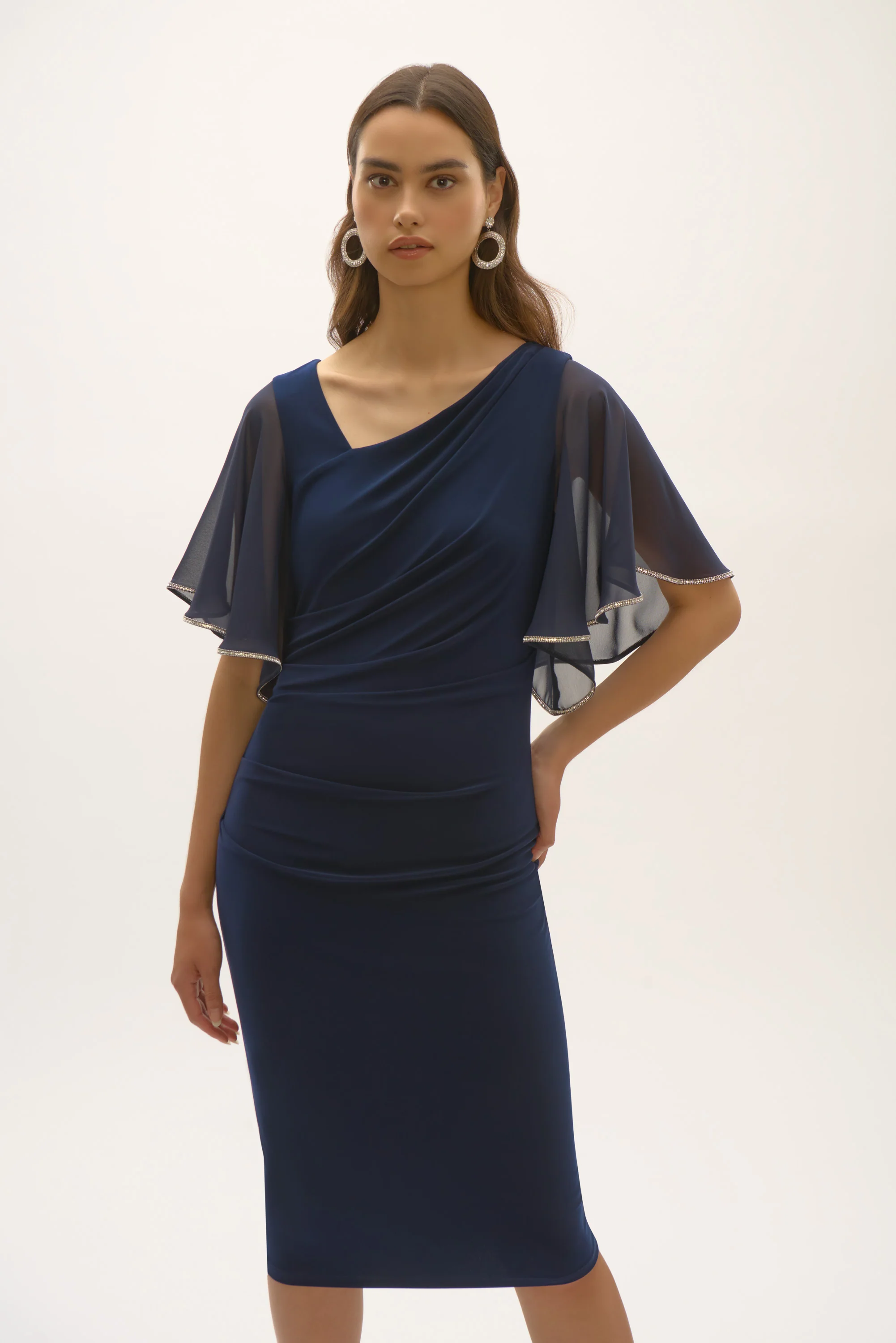 Jospeh Ribkoff Midnight Blue Silky Knit And Chiffon Sheath Dress Style 252719 - Image 2