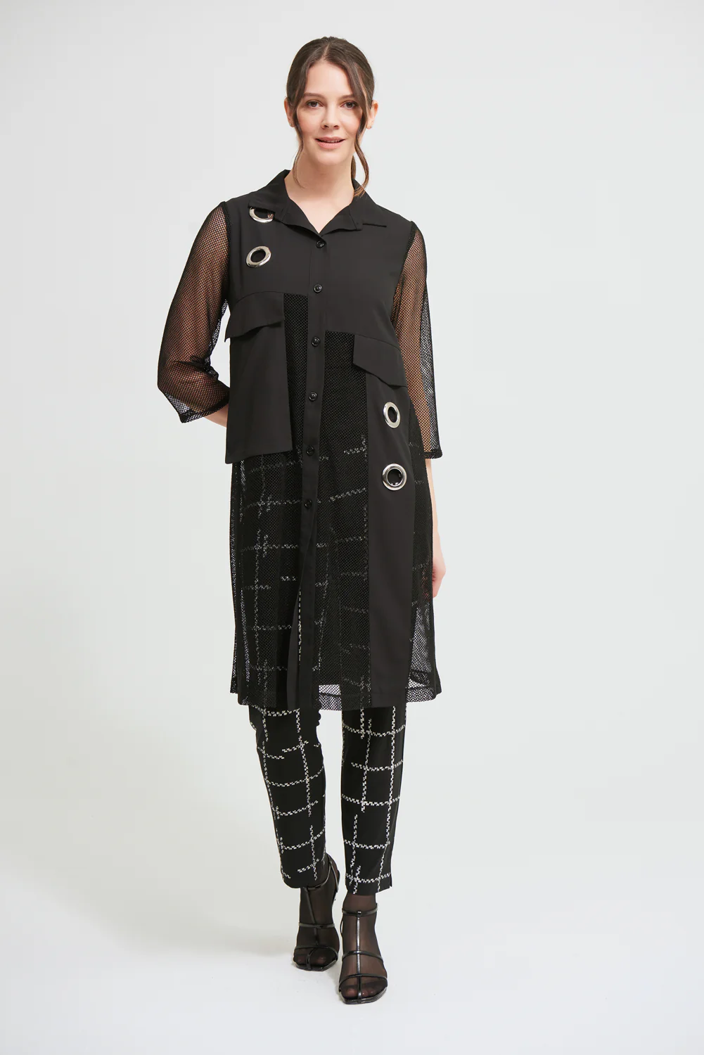 Joseph Ribkoff Black Mesh Georgette Tunic Style 213620 - Image 2